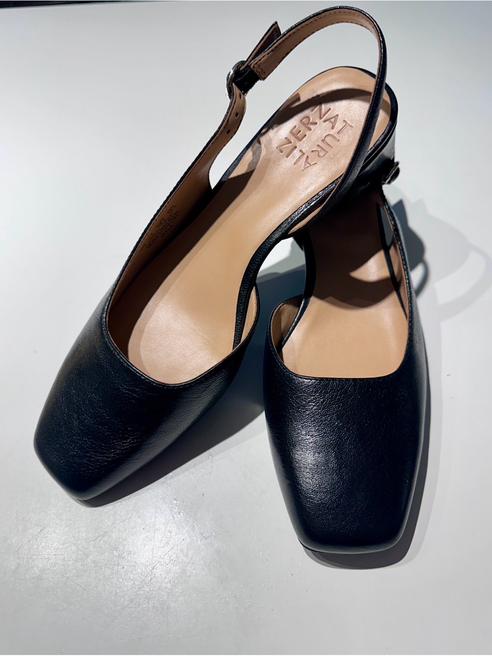 Naturalizer Jayla Black Leather Square-Toe Slingback Flats - Size 8